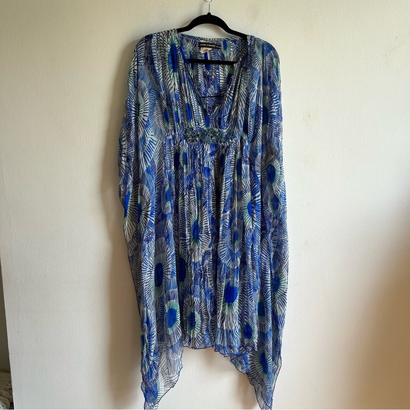 Antik Batik Blue Silk Printed Bohemian Relaxed Dress - Picture 3 of 10